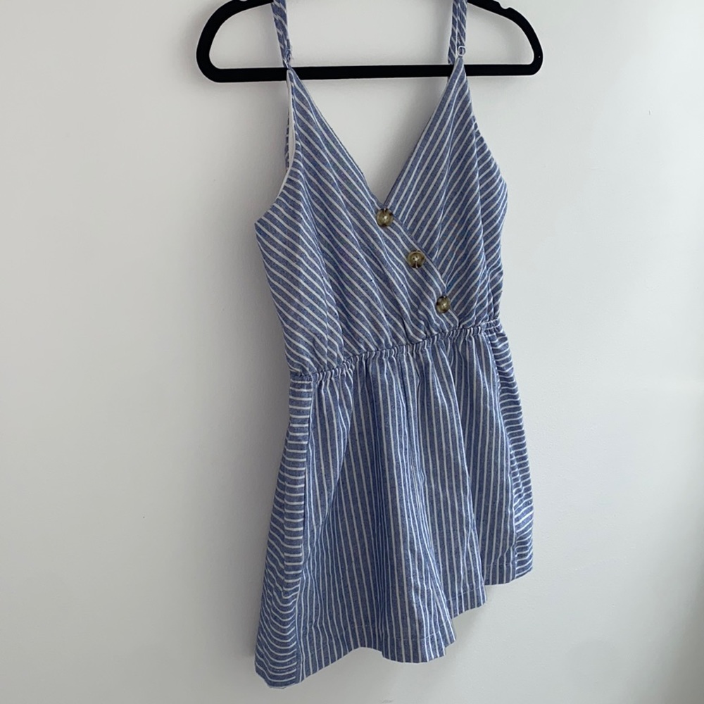 Blue and white striped romper
